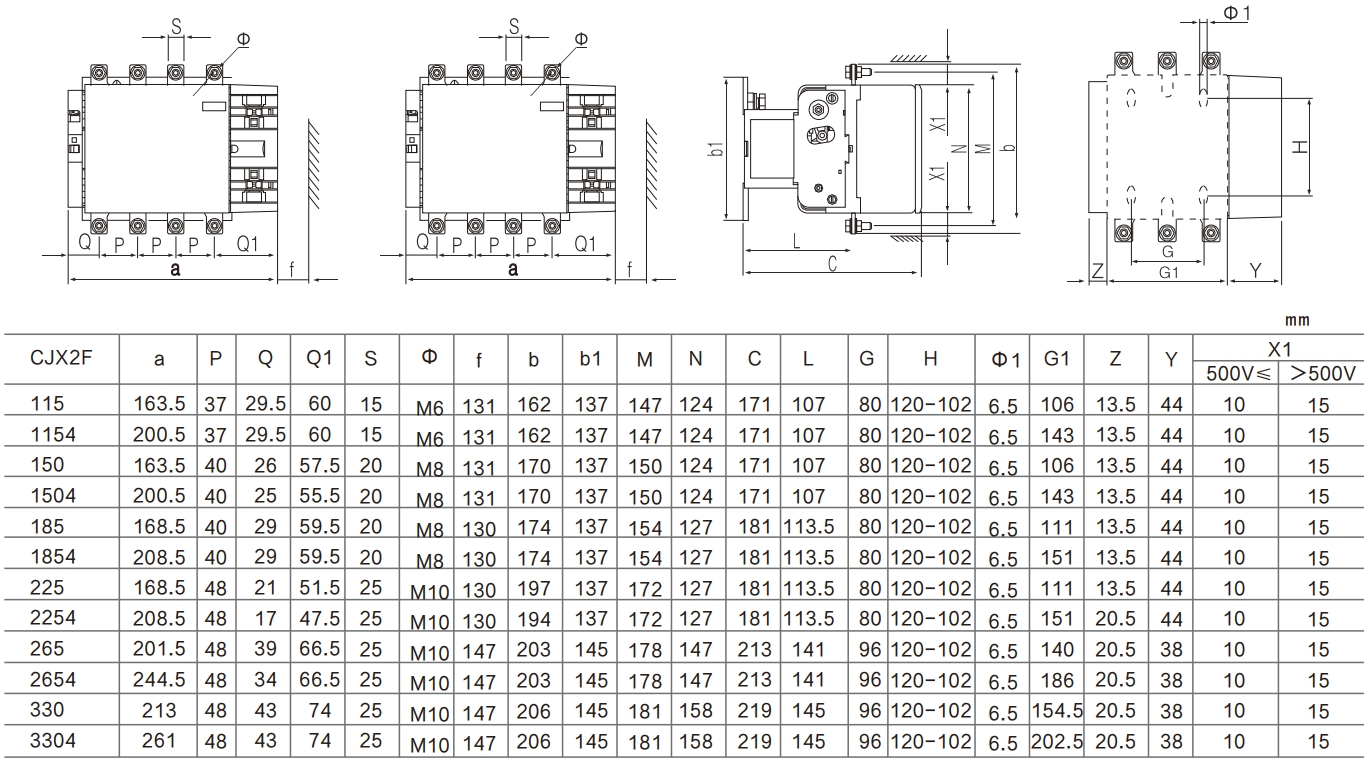 AC CJX2-F Contactor 115-800A